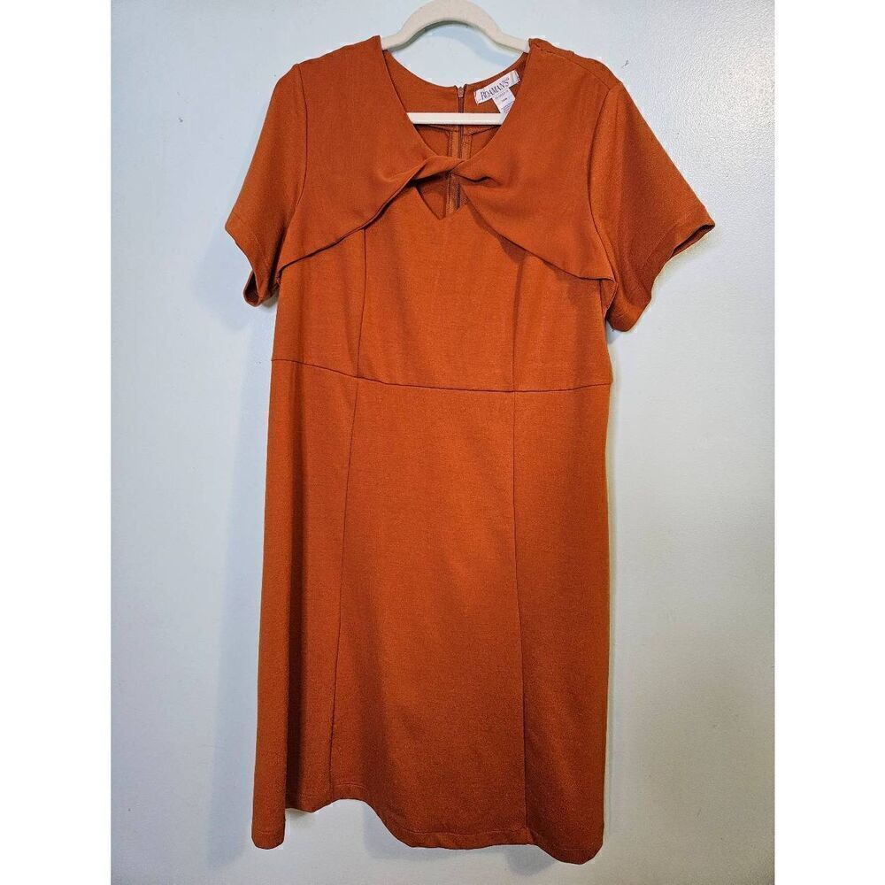 Roaman's deep orange colored short sleeved midi dress. Size 18W.
